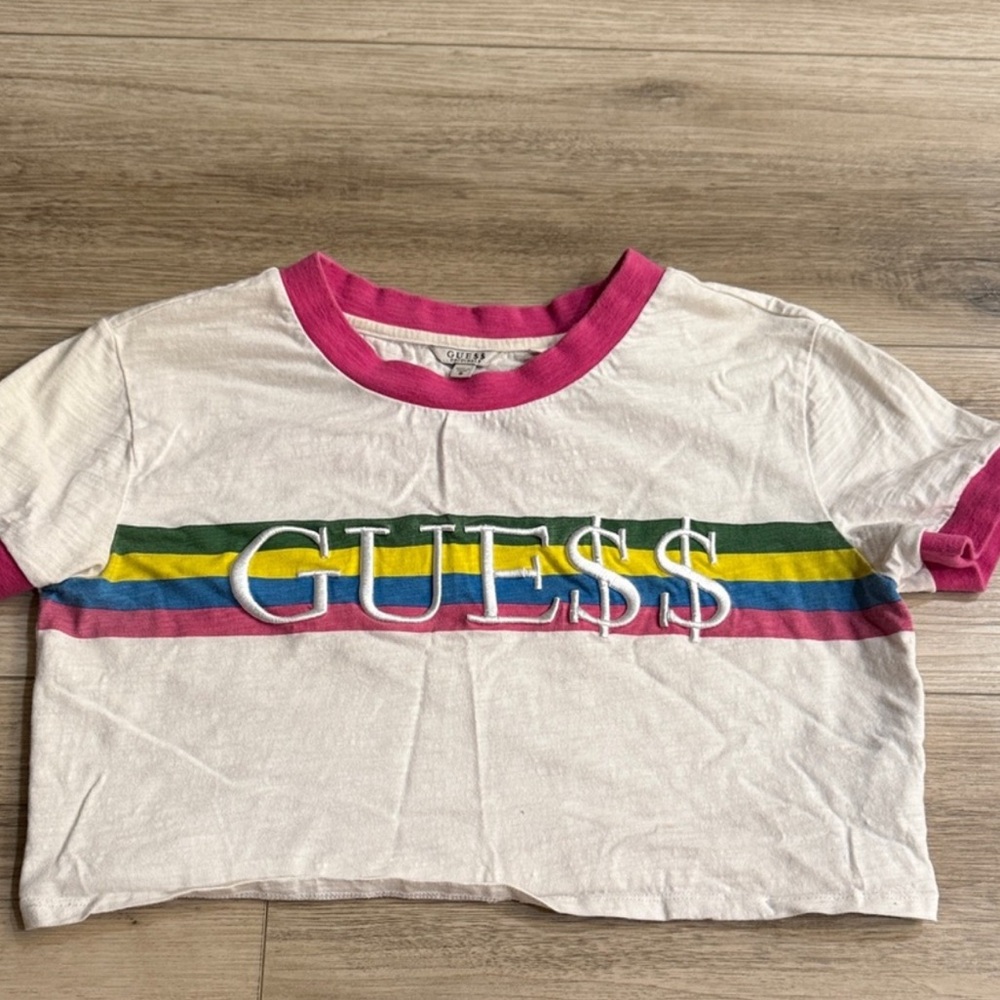 GUESS asap rocky collab White Tee with Pink Accents